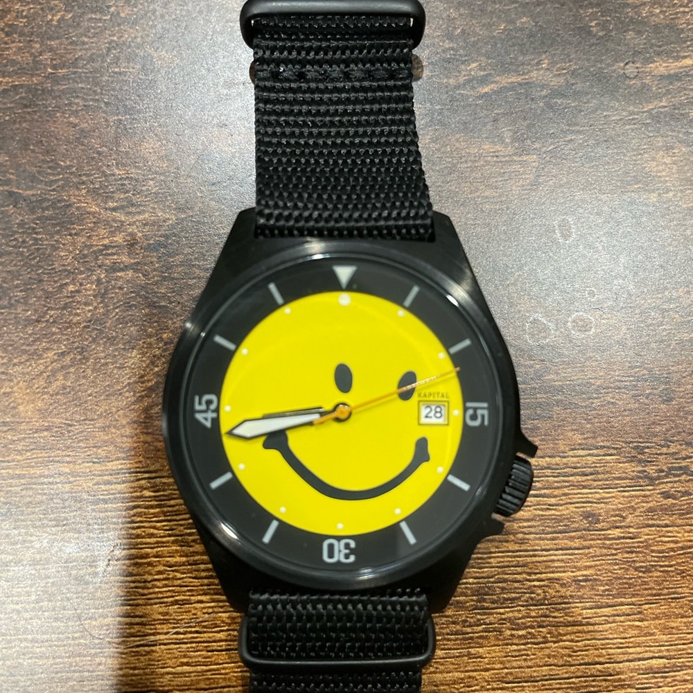 Kapital, black quartz smiley face diver’s watch
